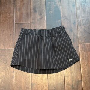 ALO Yoga Black Pinstripe Athletic Skirt with Built-In Shorts